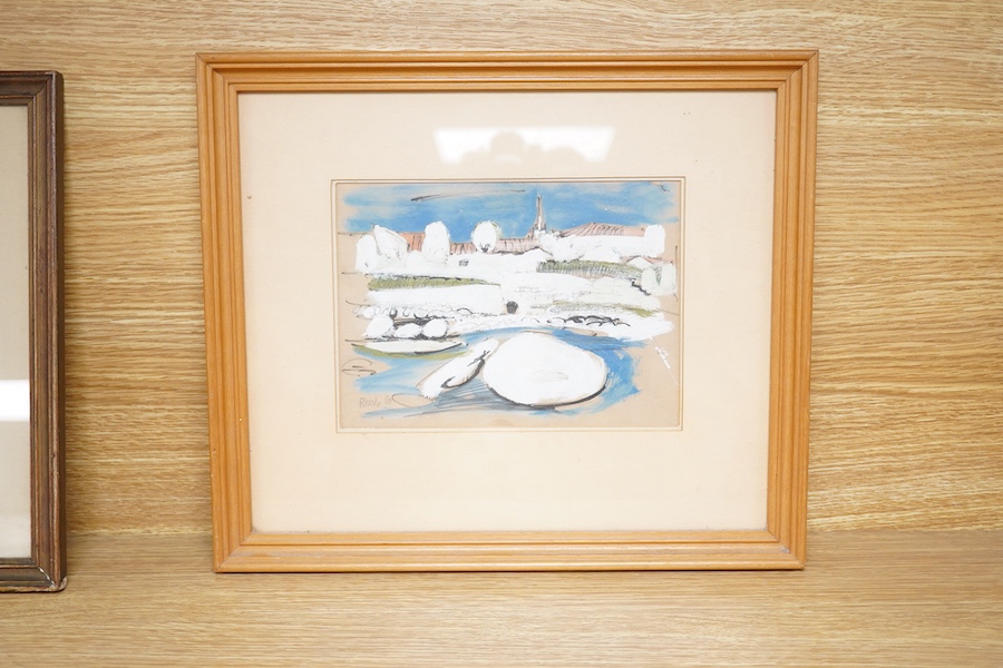 20th century, Continental School, Landscape, indistinctly signed Foures? dated '60, gouache, 15 x 20cm